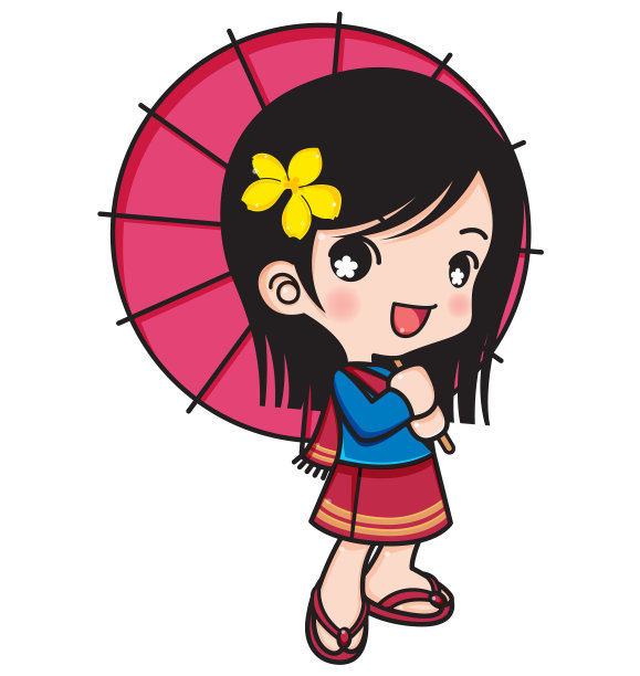 亚洲女孩微笑与伞图片下载