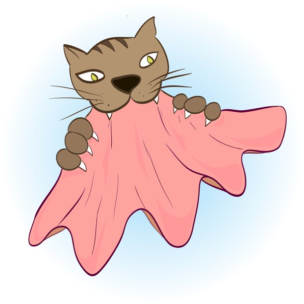 猫的牙齿和爪子抓住了布料图片下载