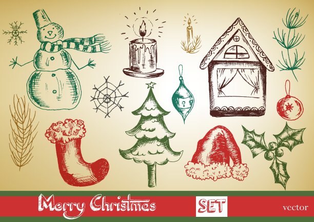 手绘新年和圣诞套装图片下载