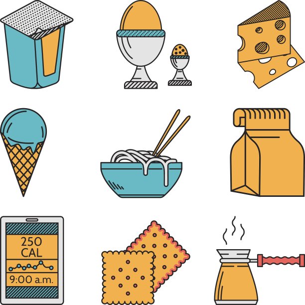 一组彩色的食物图标图片下载