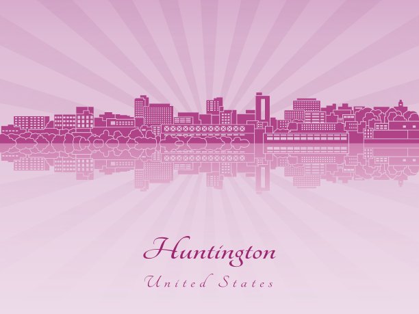 亨廷顿的天际线在紫色璀璨的兰花中图片下载