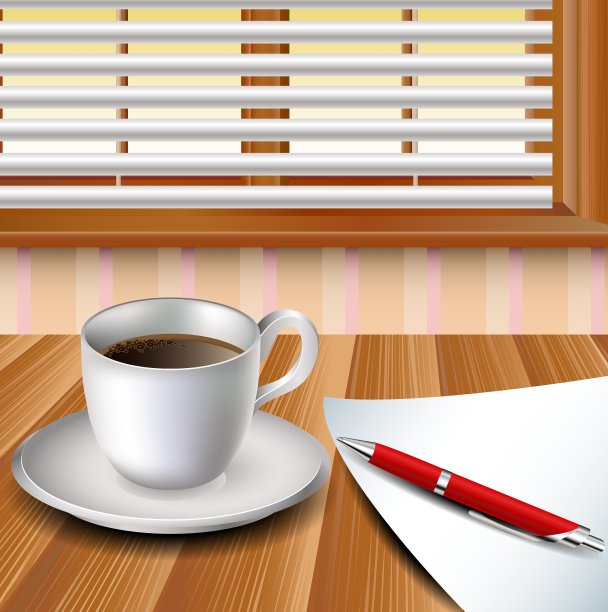 木桌上放着一杯咖啡图片下载