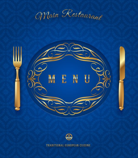 菜单与金色餐具和华丽的元素图片下载
