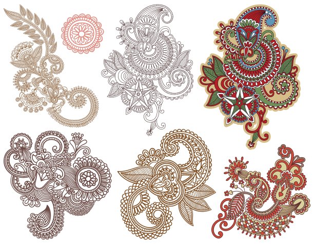 手绘线条艺术华丽的花卉设计图片下载