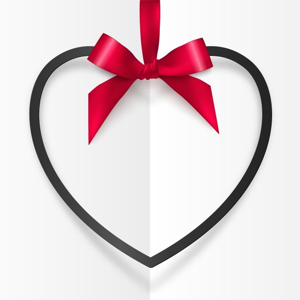 黑色心形框挂在红色丝质上图片下载
