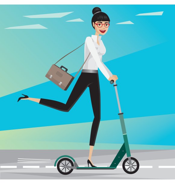 女商人骑着滑板车图片下载