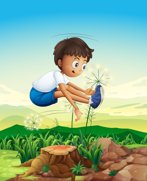 一个男孩在树桩上跳图片下载