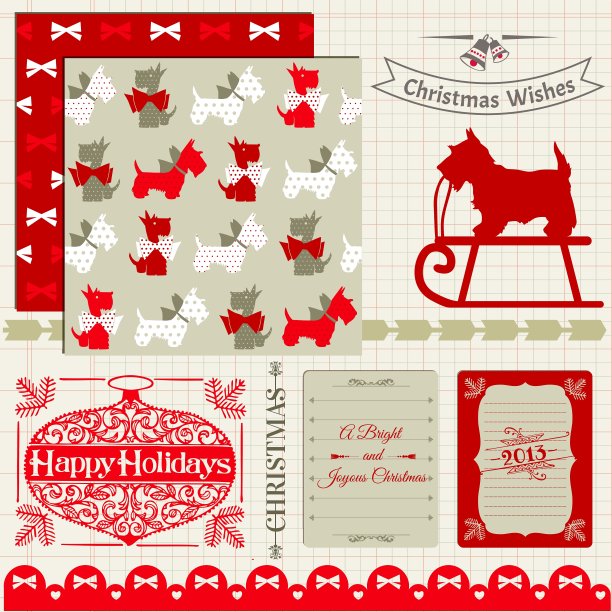 剪贴簿设计元素-复古圣诞狗图片下载