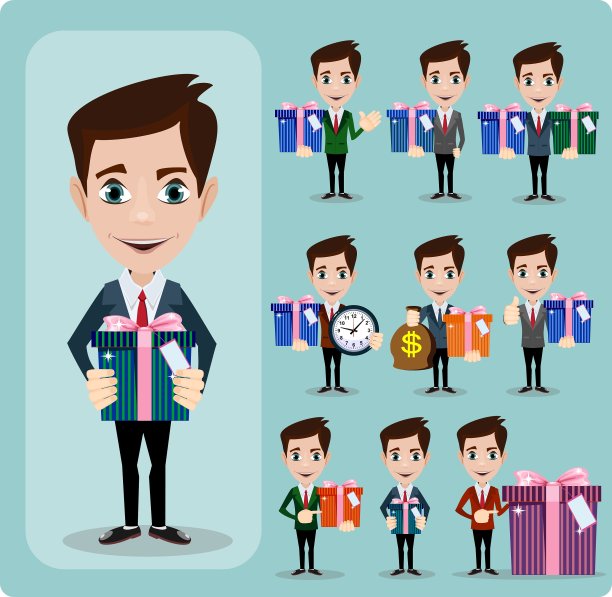 商人拿着一套大礼品盒图片下载