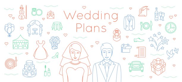 婚礼计划细线平背景图片下载
