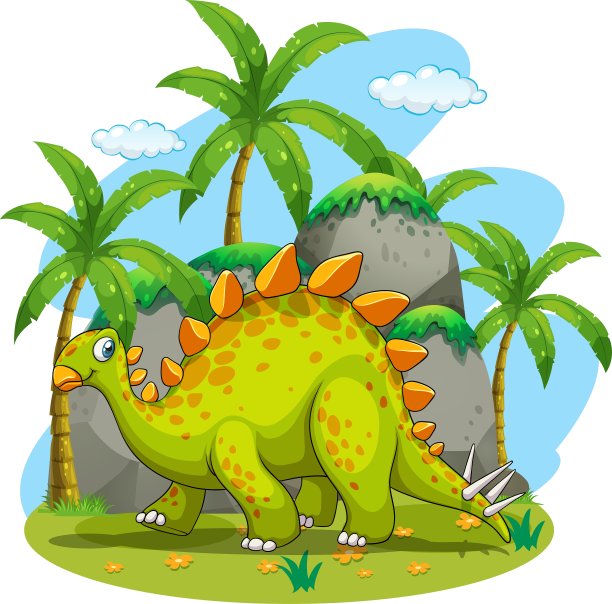 绿色的恐龙在公园里散步图片下载