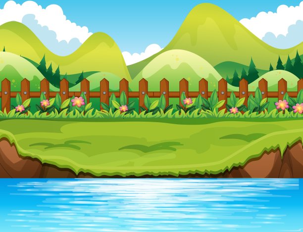 河景以山脉为背景图片下载