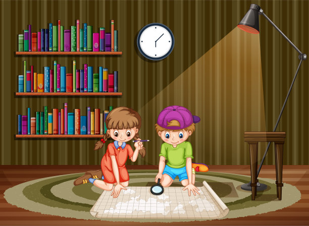 孩子们在房间里看地图图片下载