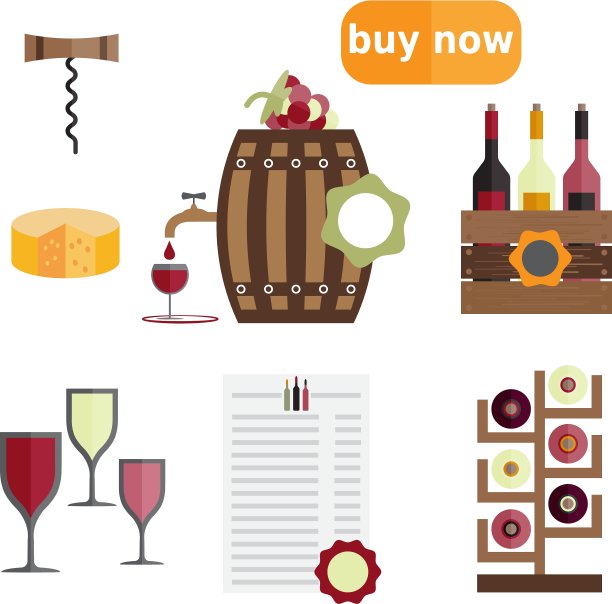 葡萄酒主题的扁平化设计图片下载
