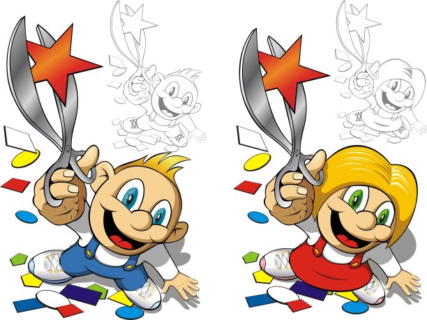 男孩和女孩拿着剪刀图片下载