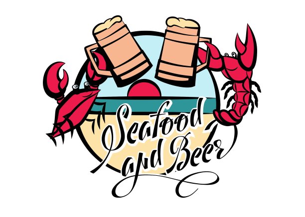 标志海鲜和啤酒字母小龙虾和螃蟹图片下载