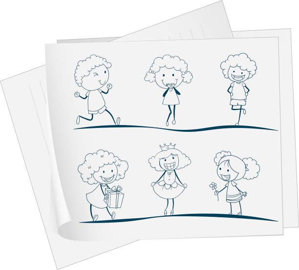 一张纸上画着不同的女孩图片下载