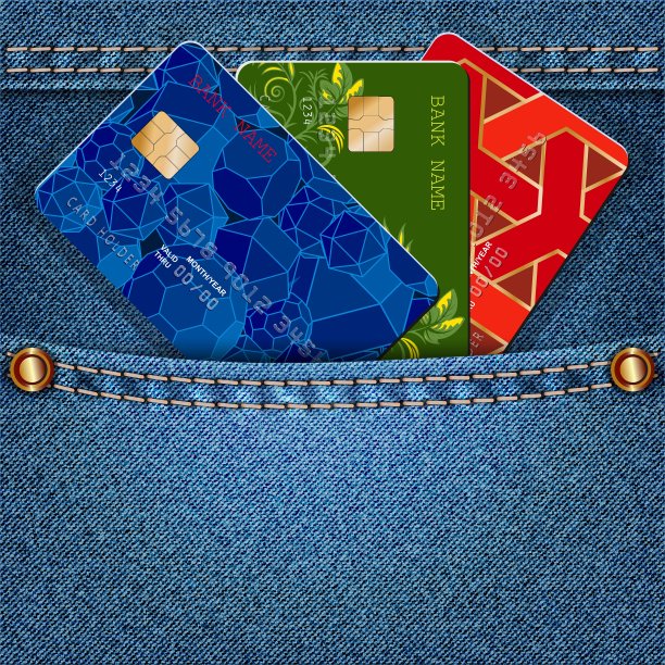 有彩色信用卡的牛仔口袋图片下载