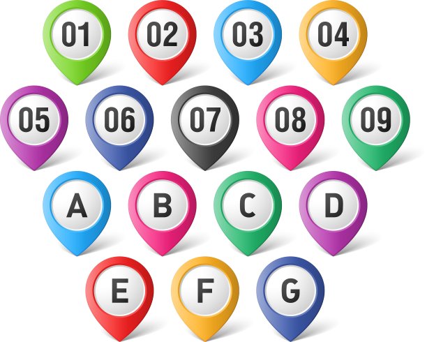 带有数字和字母的地图指针图片下载