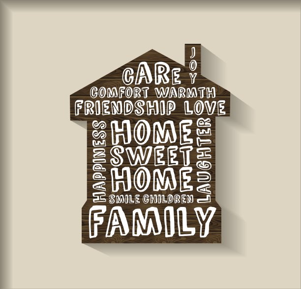 温馨的家木板与标志对象图片下载