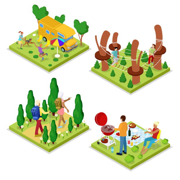 等距户外活动山地自行车露营图片下载