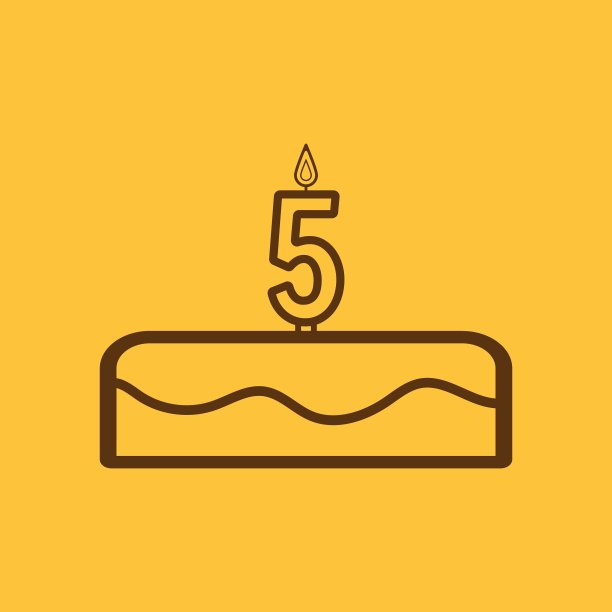 蛋糕上有5号图标的蜡烛图片下载