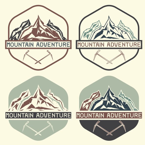 一套复古的标签山地冒险图片下载