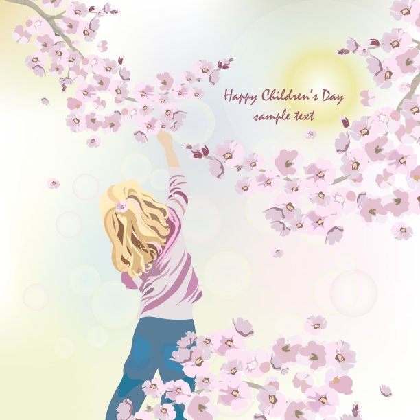 一个小孩捧着樱花图片下载