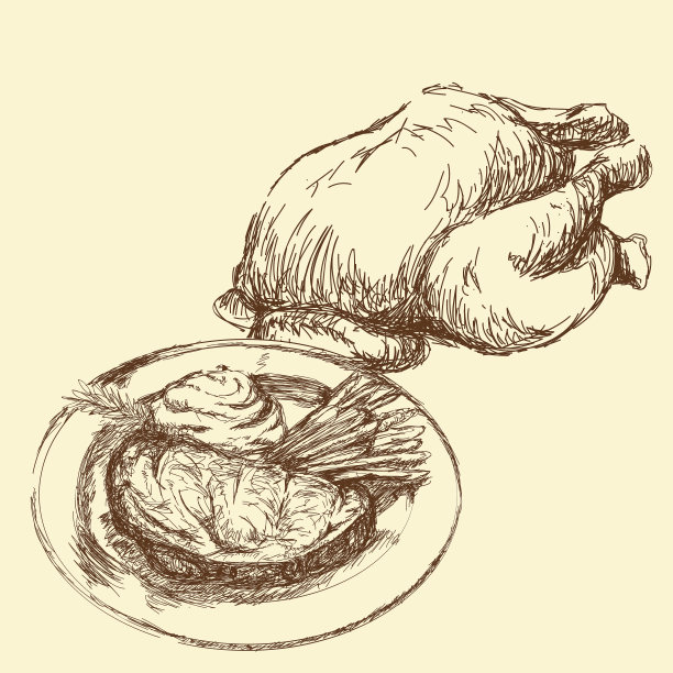 手绘烤鸡素食图片下载