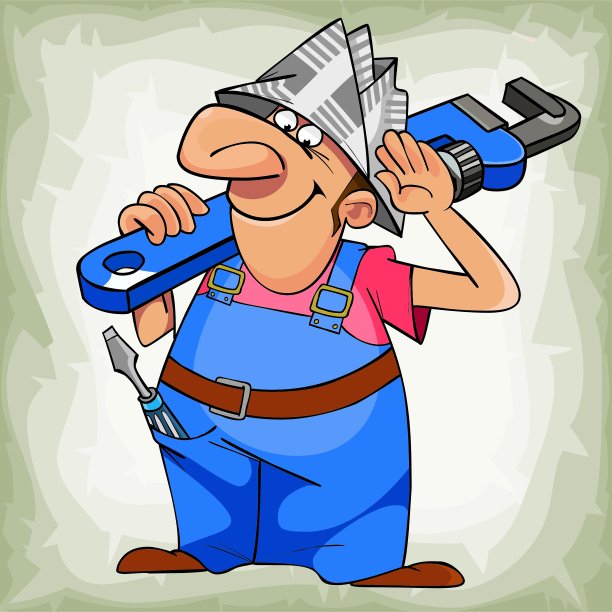 穿着制服戴着帽子的卡通欢快的水管工图片下载