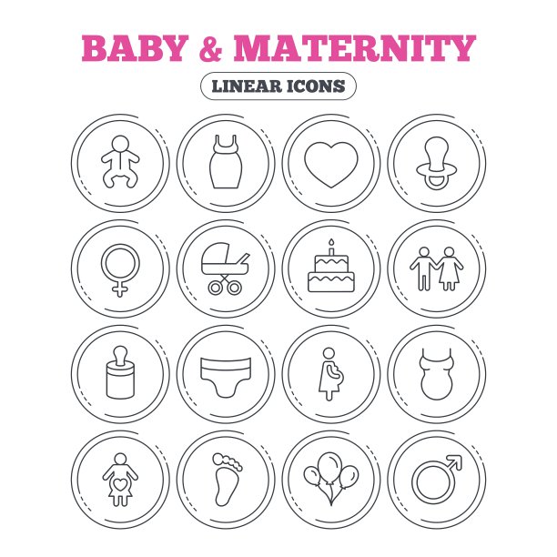 婴儿和孕妇线图标安抚奶嘴尿布图片下载