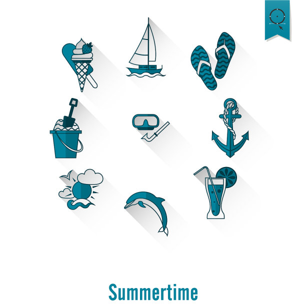 夏天和海滩简单的平面图标图片下载