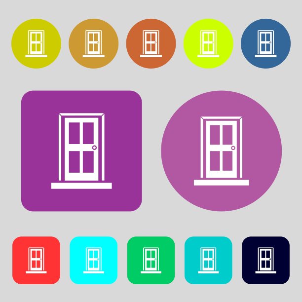 门图标标志12个彩色按钮平面设计图片下载