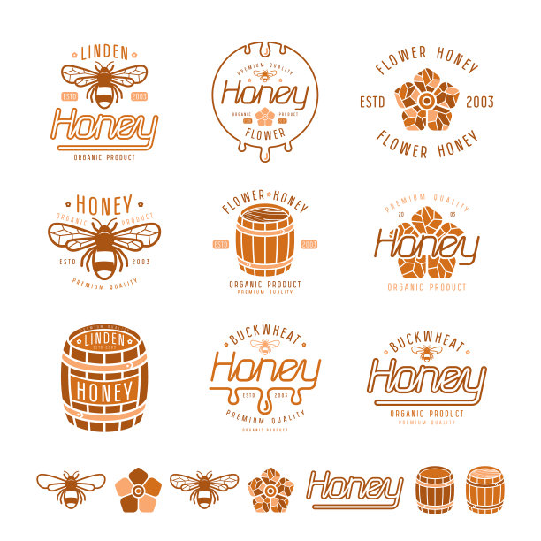 一套蜂蜜标签徽章和设计元素图片下载