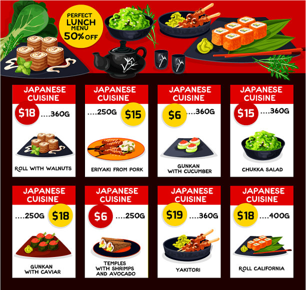 日本料理菜单价格卡模板图片下载