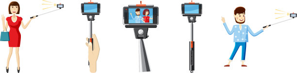 自拍杆图标设置卡通风格图片下载