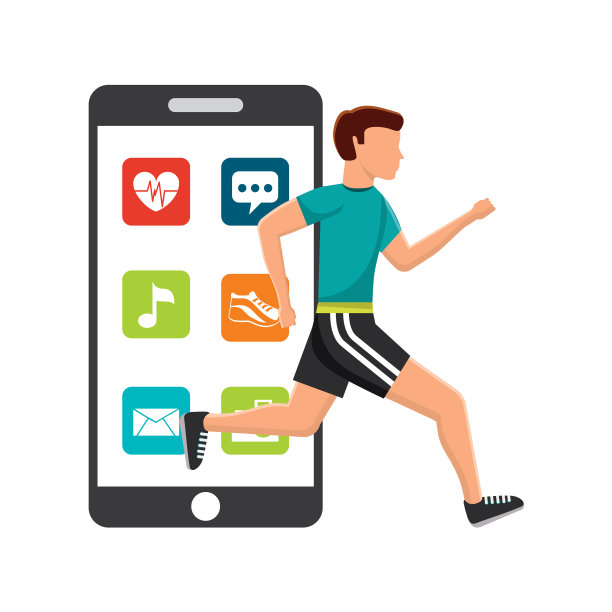 男人跑步运动智能手机应用技术图片下载
