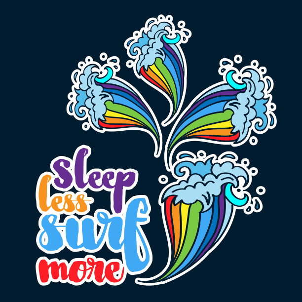 冲浪与卡通波浪字母图片下载