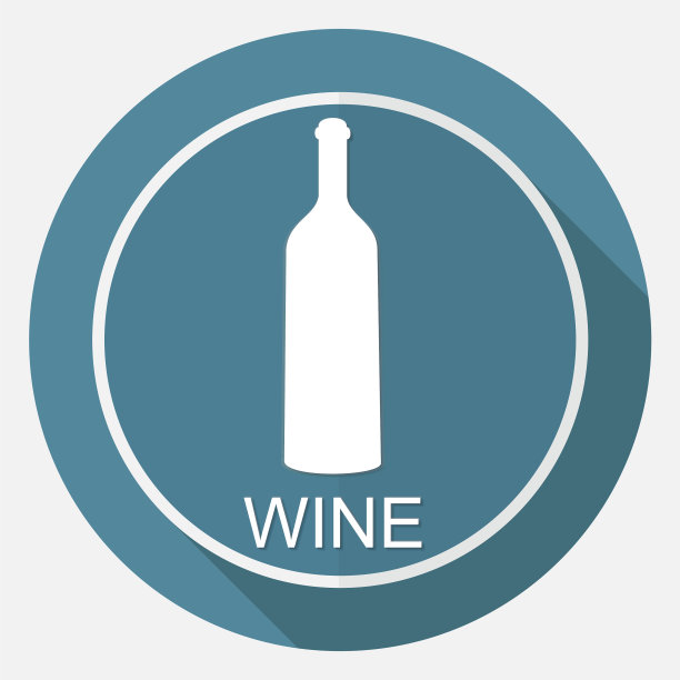 白色圆圈上的红酒瓶和酒杯图标图片下载
