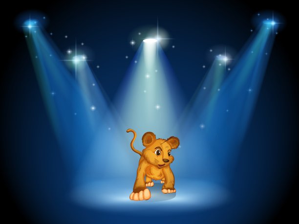 一只老虎站在聚光灯下的舞台上图片下载