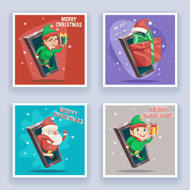 可爱的圣诞老人与礼物袋精灵男女图片下载