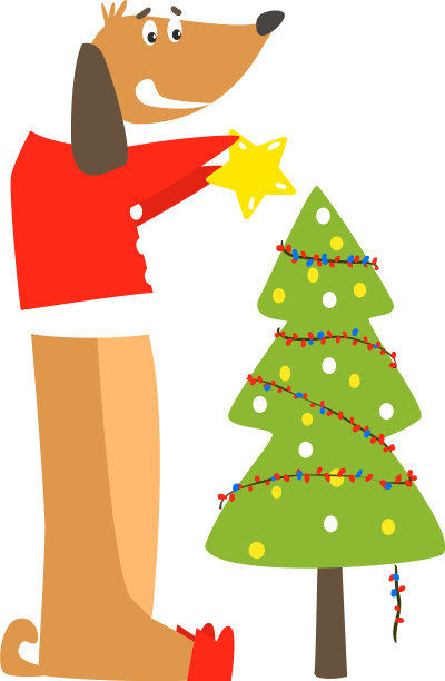 有趣的狗和圣诞树扁平图片下载