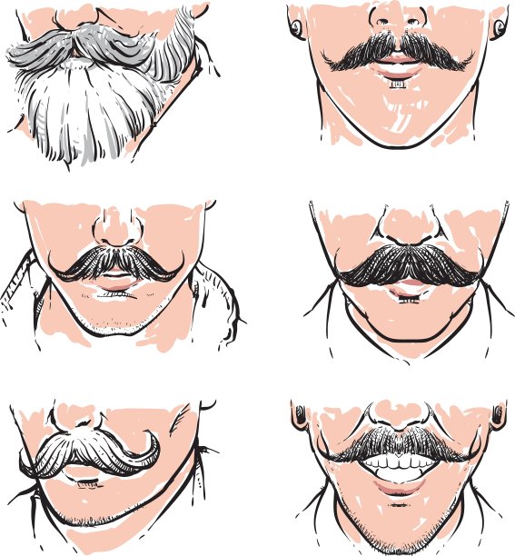 时髦的胡子画复古的剪贴画图片下载