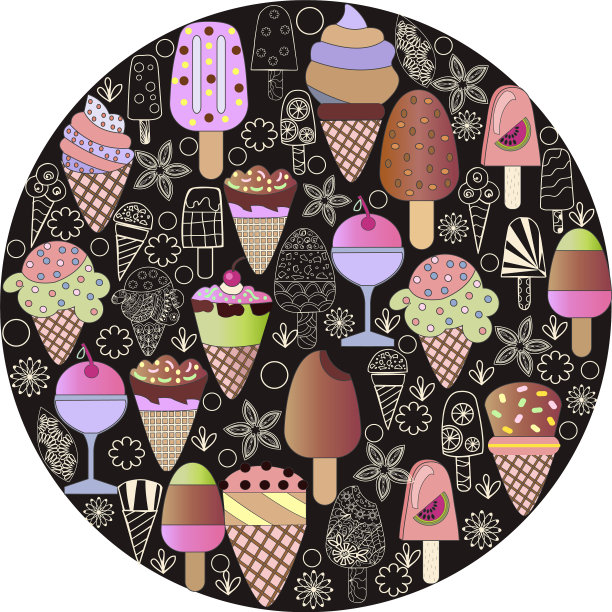 手绘一套冰淇淋卡通涂鸦对象图片下载