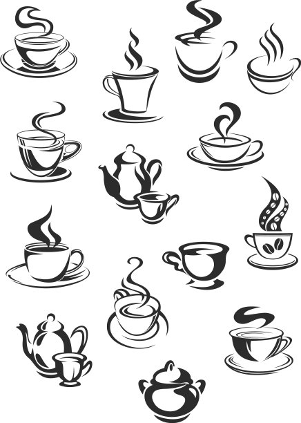 咖啡或茶杯咖啡馆套餐图标图片下载