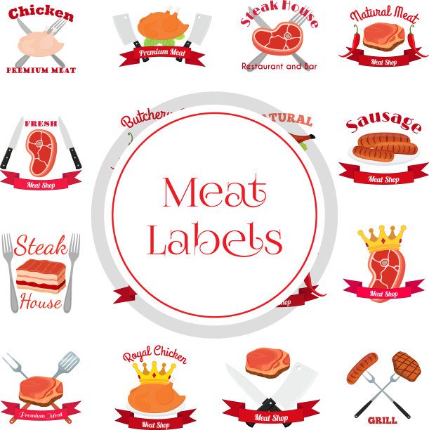 肉类，鸡肉，香肠标签，市场包装标志图片下载