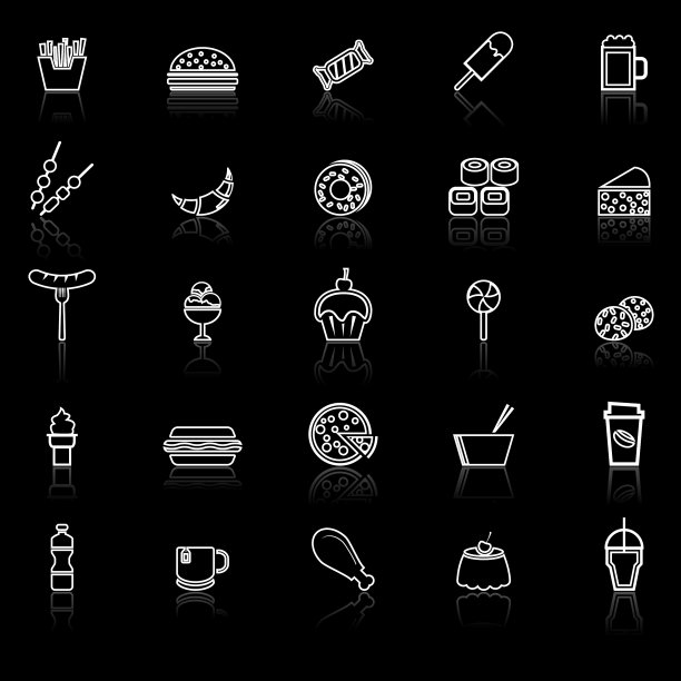 快餐系列图标与反映在黑色图片下载
