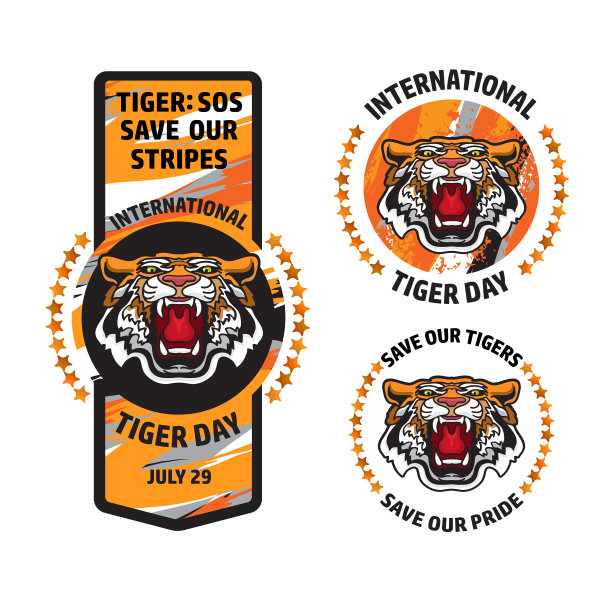 国际虎日徽章模板集图片下载