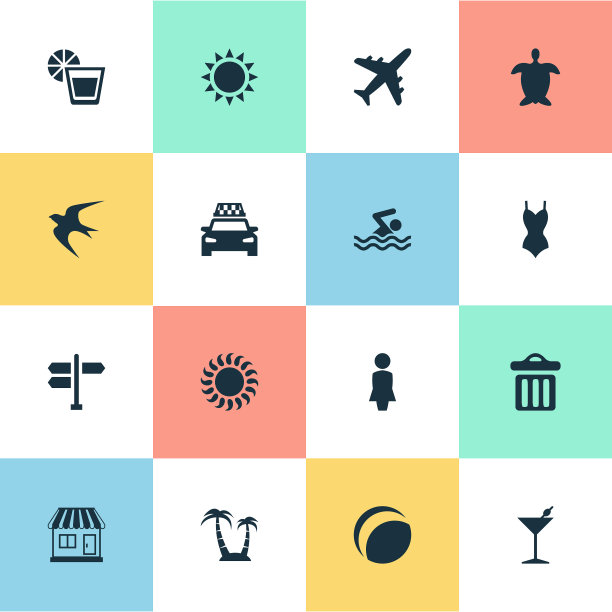 一组简单的海滩图标图片下载