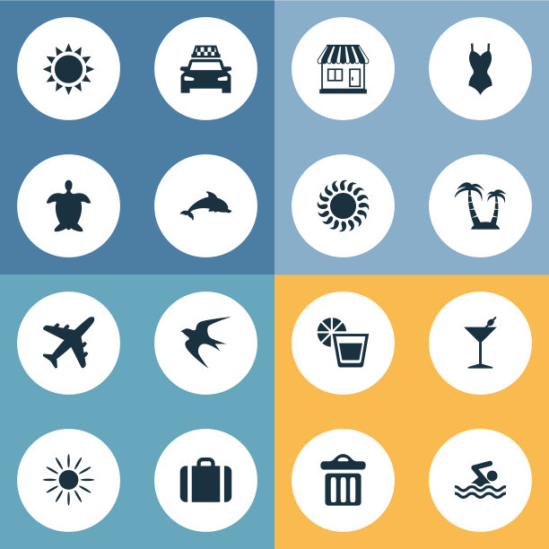 一组简单的海滩图标图片下载